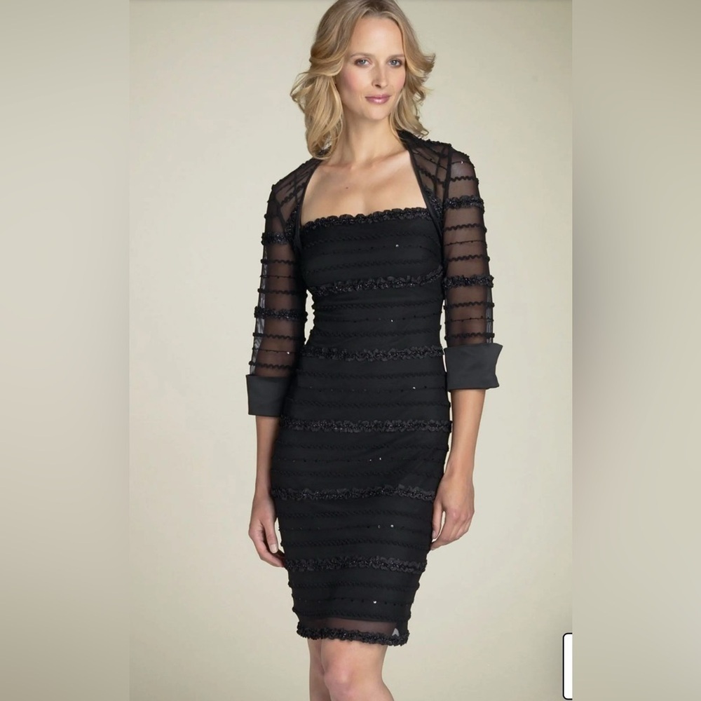 R&M Richards Black Strapless Embellished Bodycon Dress
